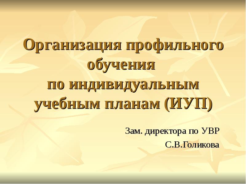 Организация обучения по индивидуальному учебному плану