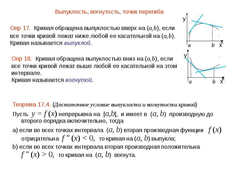 Найти точки кривой. Достаточные условия выпуклости и вогнутости. Выпуклость и вогнутость функции точки перегиба. Выпуклость и вогнутость Кривой точки перегиба. Достаточное условие выпуклости (вогнутости) Кривой..