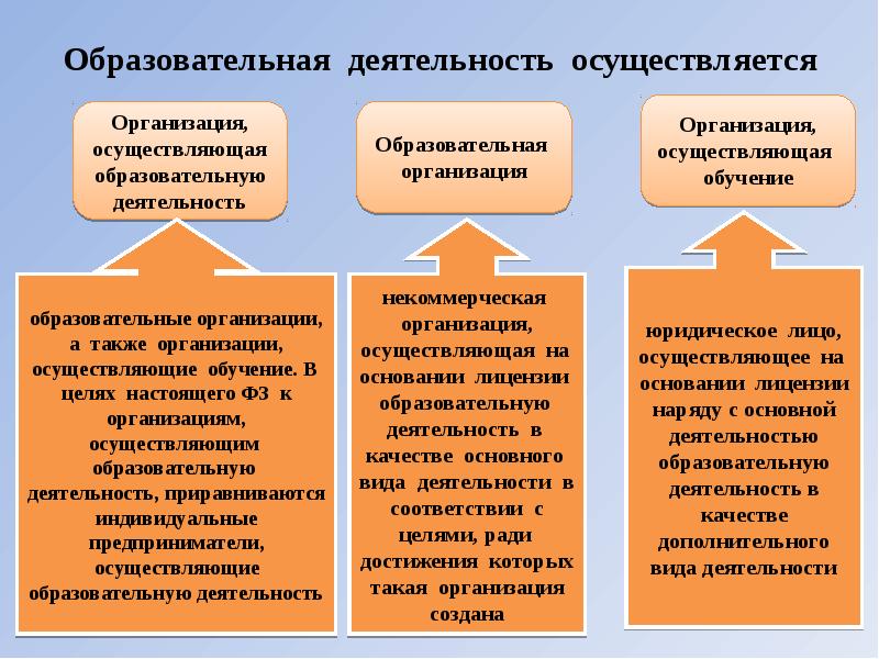 Деятельность организаций осуществляющих обучение. Образовательная деятельность. Образовательная деятельность осуществляется. Организации осуществляющие образовательную деятельность это. Виды деятельности осуществляемые в образовательной организации.