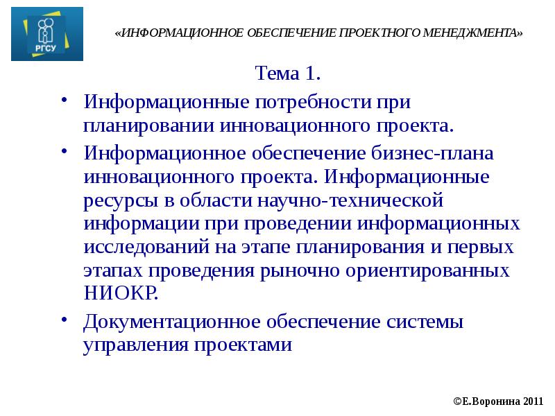 Информационное обеспечение управления проектами