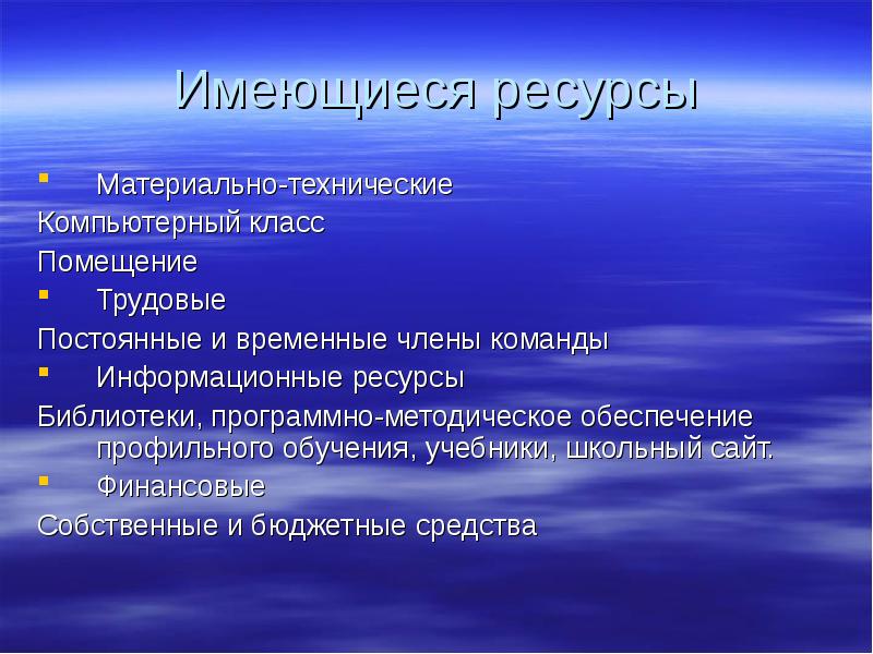 Имеющиеся ресурсы. Технические компоненты. Члены информационной команды.