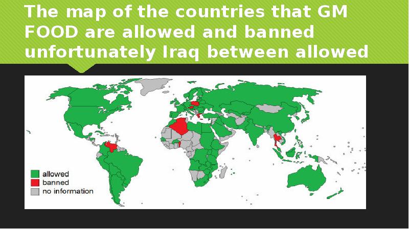 The map of the countries that GM FOOD are allowed and