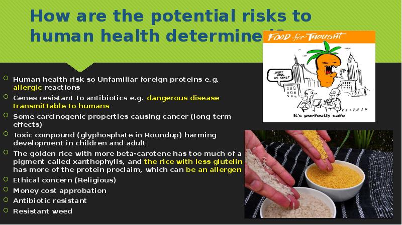 How are the potential risks to human health determined? Human health