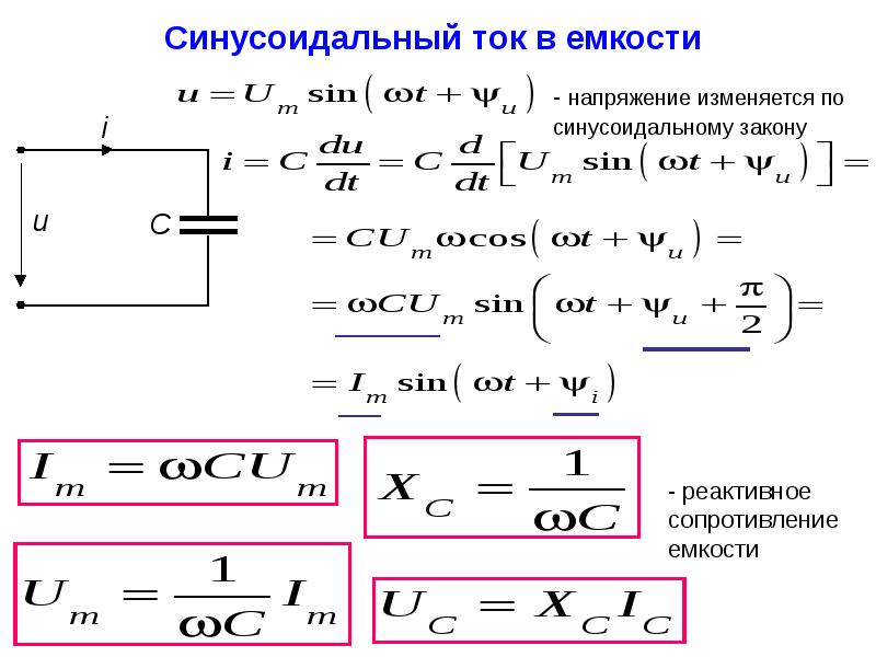 Емкость тока. Напряжение емкостного сопротивления. Формула напряжения через сопротивление и емкость. Емкостное напряжение формула. Синусоидальный ток в емкости.