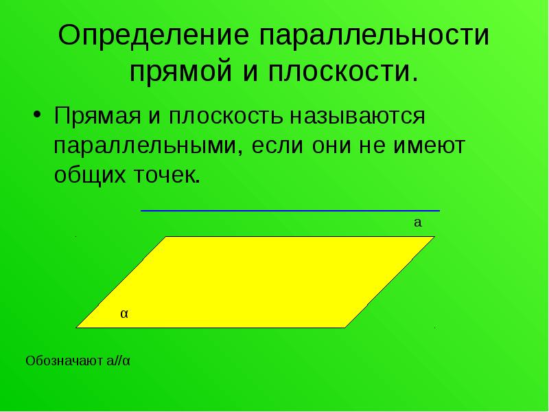 Прямая и плоскость называются параллельными если