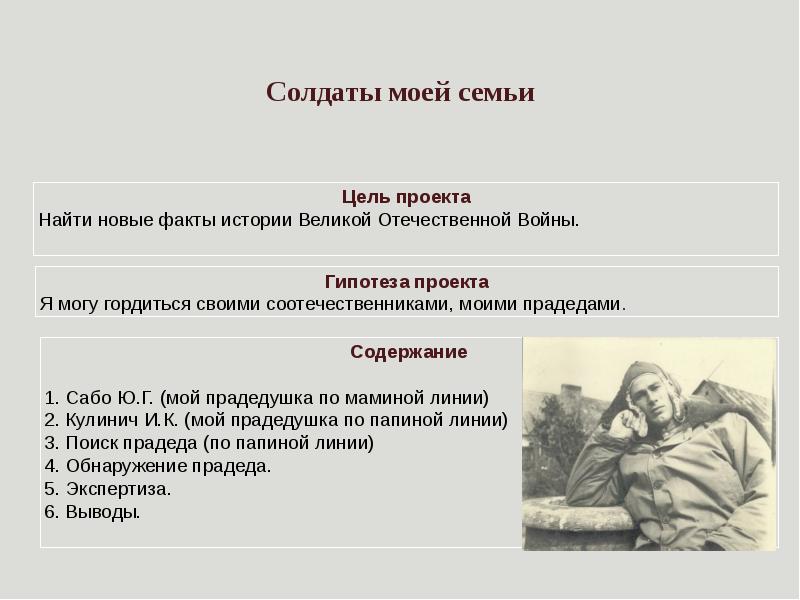 Сообщение солдату. Проект на тему солдат моей семьи. Цель проекта ВОВ В истории моей семьи.