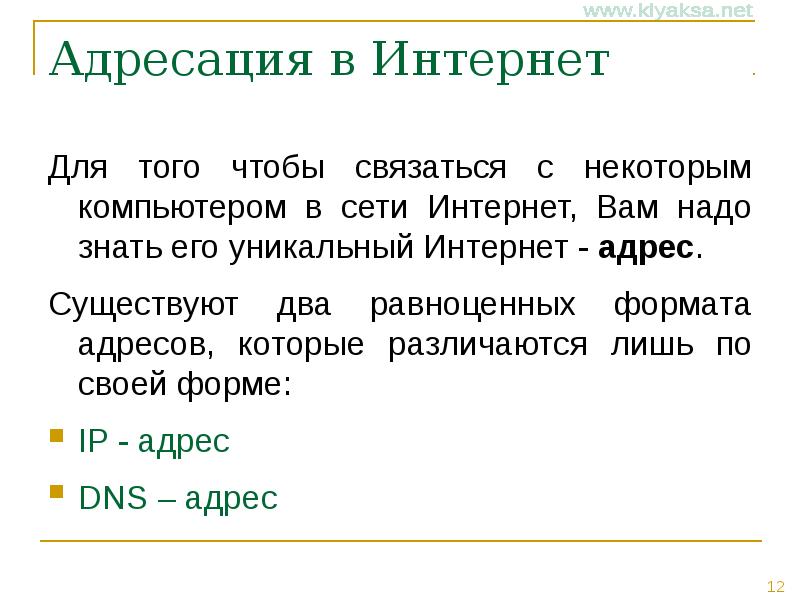 Существующий адрес. 2. Адресация в интернете. Адресация в сети интернет презентация. Равноценные Форматы интернет-адреса.