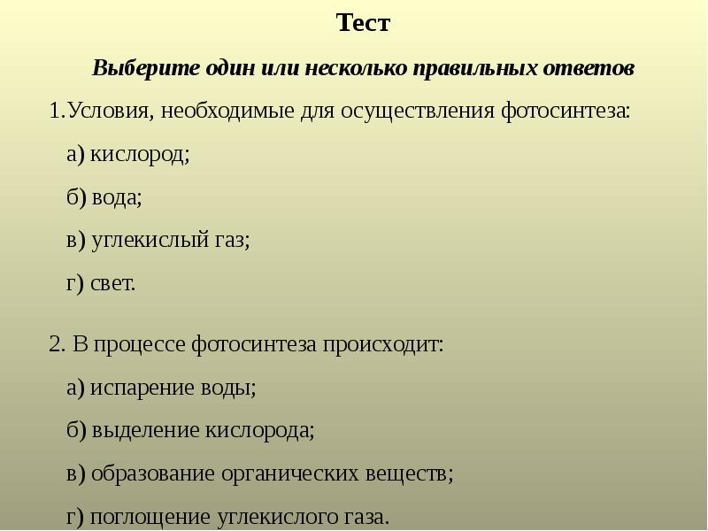 Презентация 6 класс тест