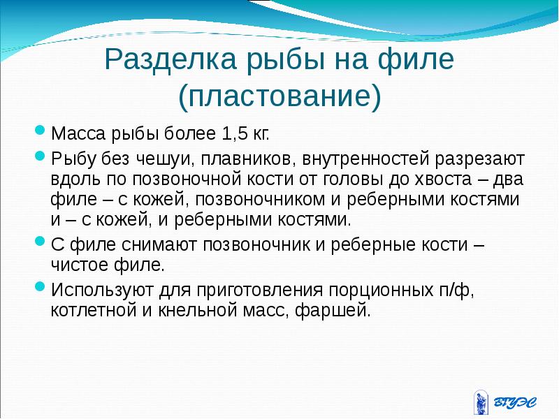 Презентация разделка рыбы на филе пластование