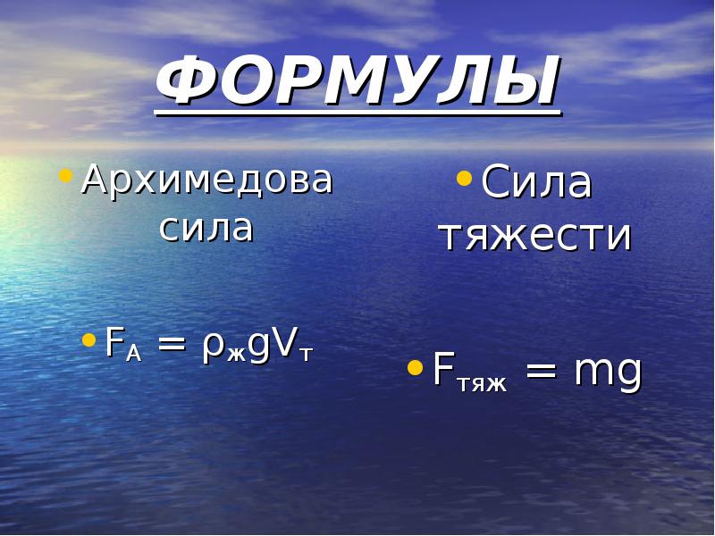 Архимедова сила 10 класс