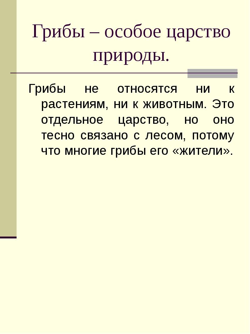 Грибы – особое царство природы. Грибы не относятся ни к растениям,