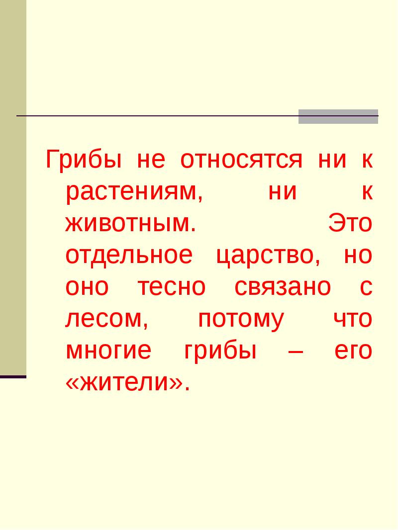 Грибы не относятся ни к растениям, ни к животным. Это отдельное