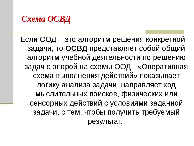 Схема ориентировочной основы деятельности