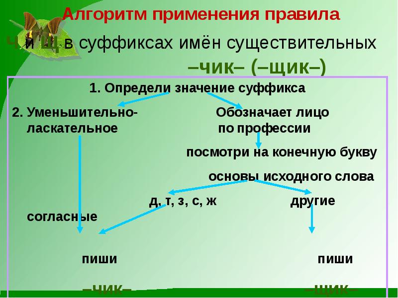 Конспект правописание существительных. Буквы ч и щ в суффиксе существительных Чик щик. Суффиксы Чик щик. Буквы щ и ч в суффиксе -щик- -Чик. Чик щик в суффиксах существительных.