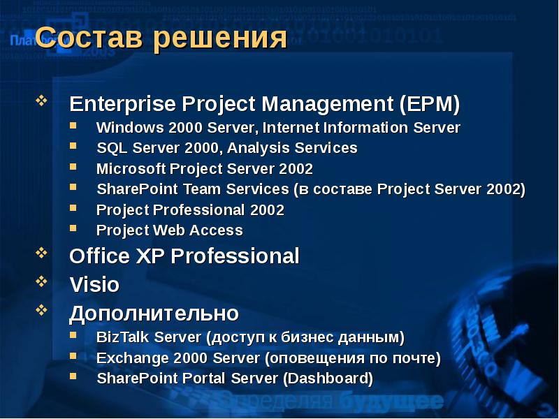 Проект сост. Состав решения. Состав сервера. EPM- Enterprise Performance Management.
