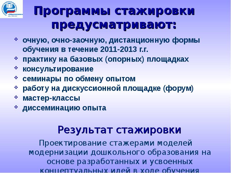 План работы стажировочной площадки в школе