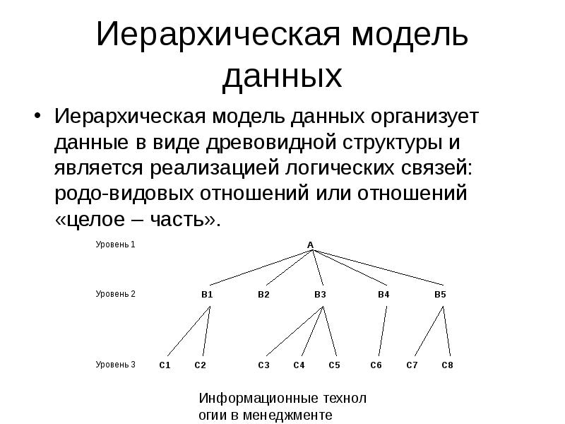 Примером иерархической базы данных является