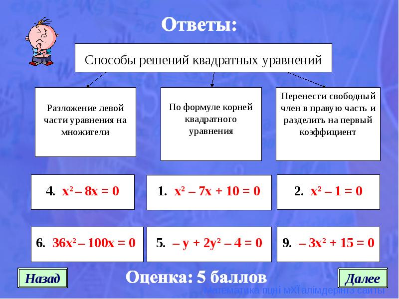 Презентация на тему способы решения квадратных уравнений