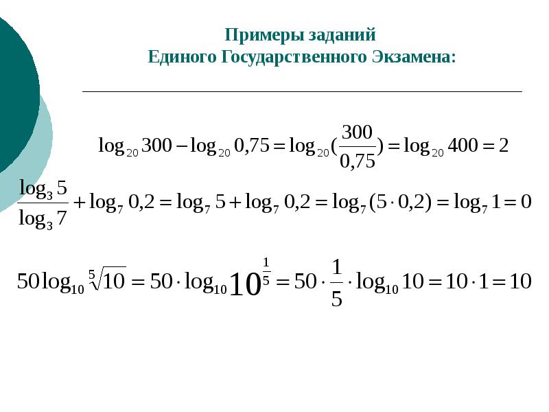 Логарифмы задания ЕГЭ. Примеры из ЕГЭ на логарифмы.