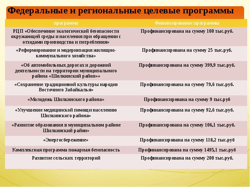 Федеральные и региональные целевые программы презентация