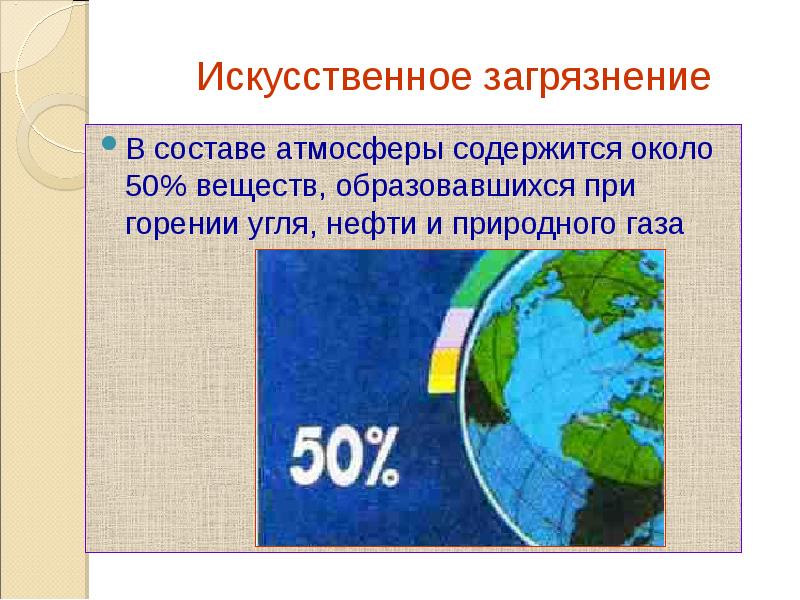 В атмосфере содержится. Загрязнение атмосферы естественное и искусственное.