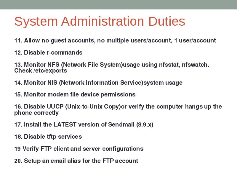 System Administration Duties