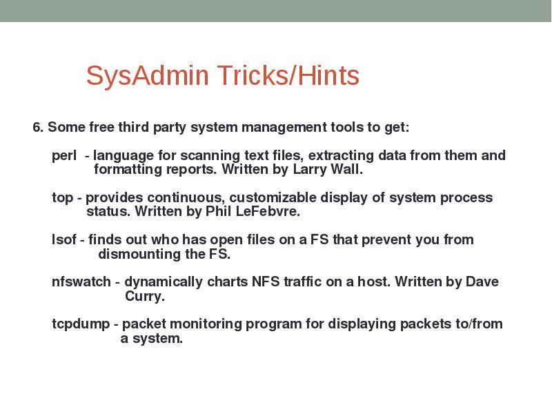 SysAdmin Tricks/Hints