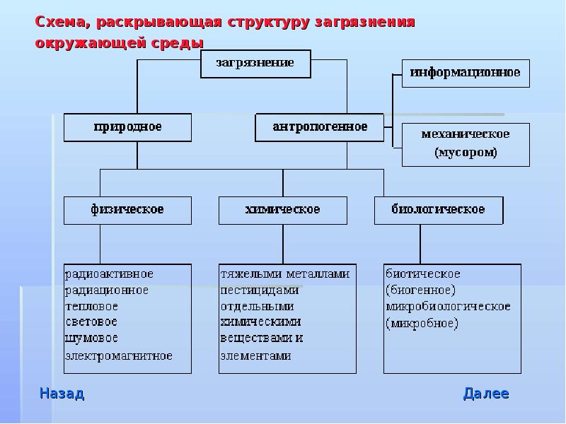 Виды загрязнения окружающей