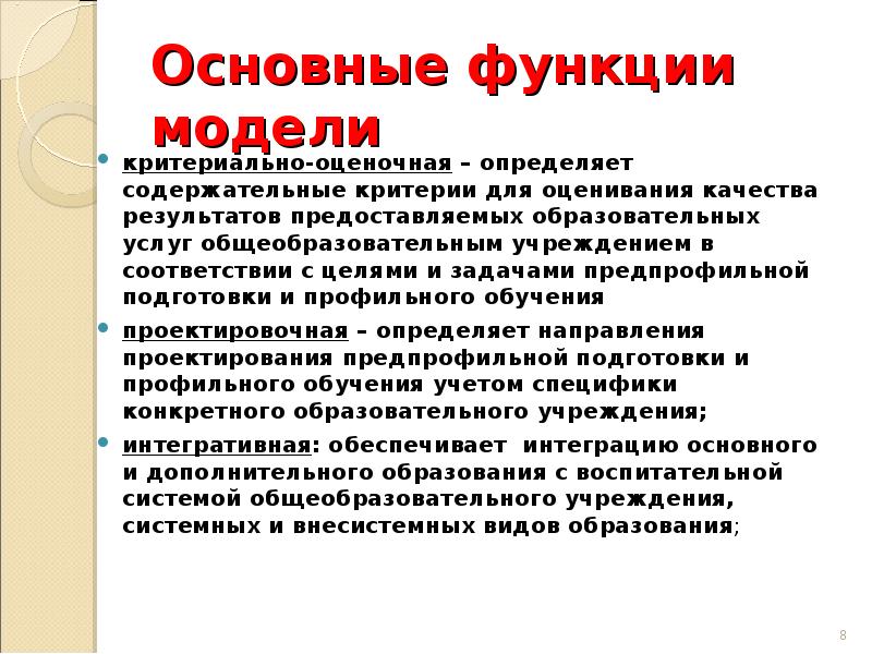 Функции модели