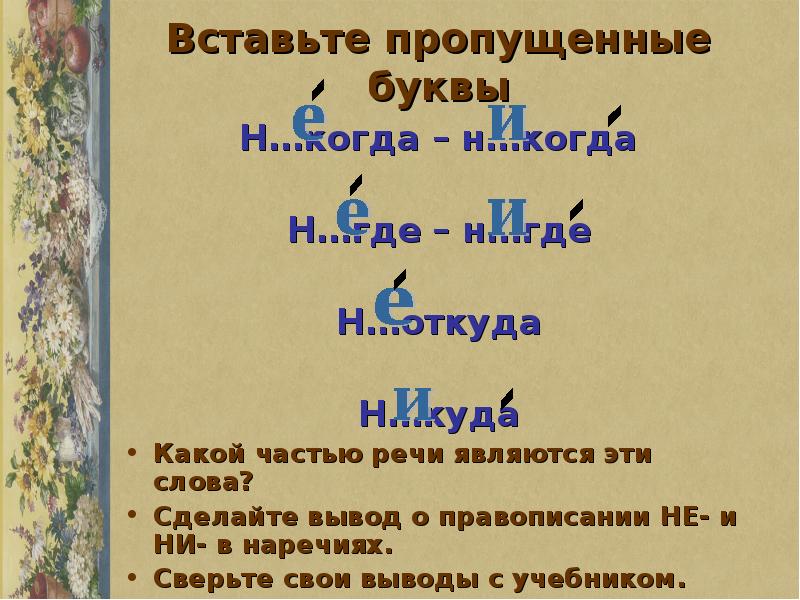 Приставки не ни в наречиях презентация