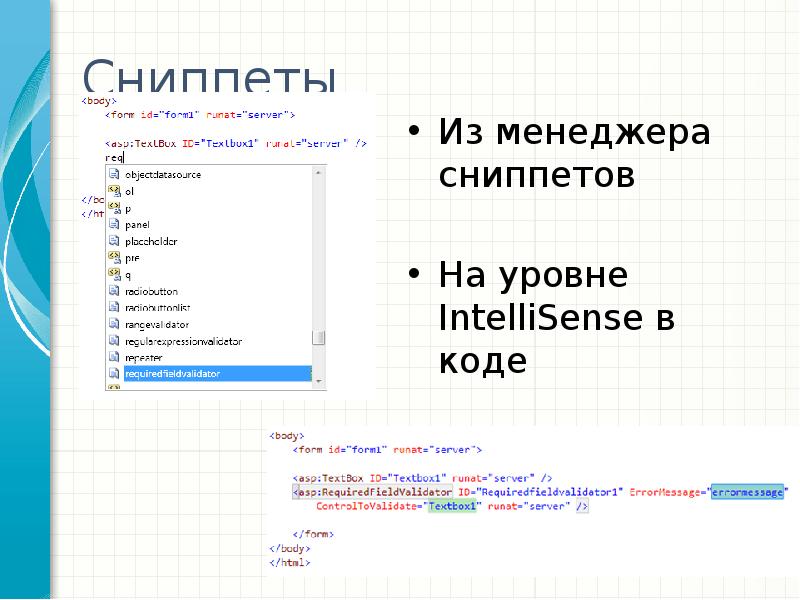 Net 4.0. Сниппет ide.