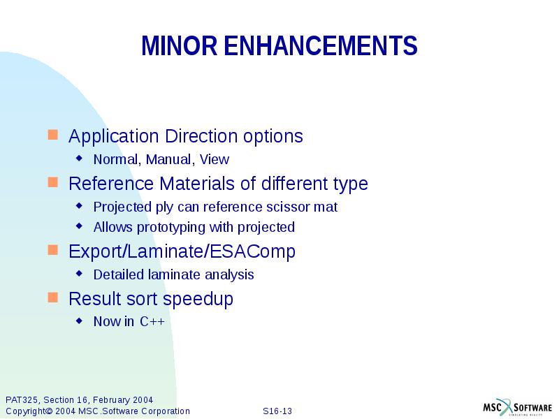 SECTION 16 MSC.LAMINATE MODELER 2003 ENHANCEMENTS презентация, доклад, проект