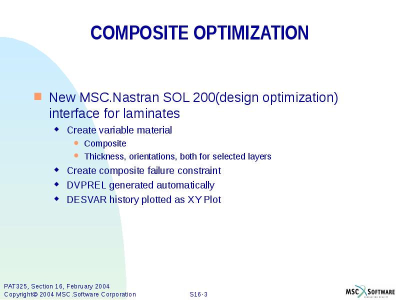 SECTION 16 MSC.LAMINATE MODELER 2003 ENHANCEMENTS презентация, доклад, проект
