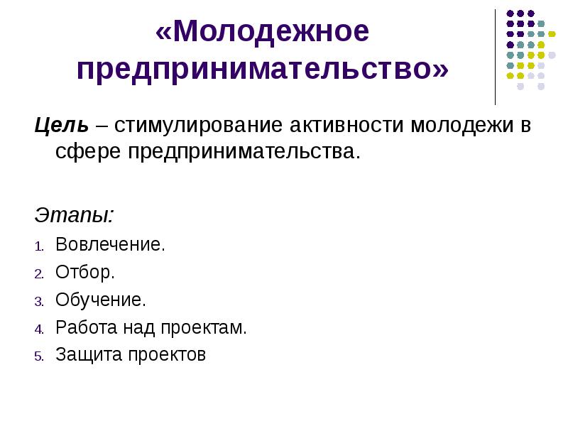 Развитие молодежного предпринимательства проект