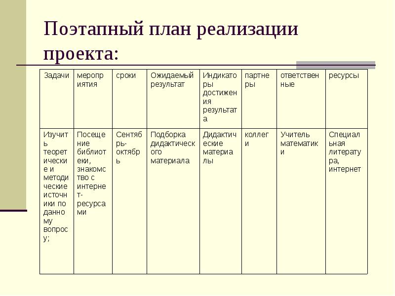 Поэтапный план реализации проекта