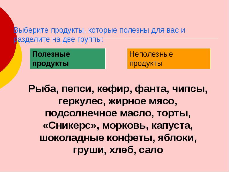 Полезные группы. Полезная группа. Все продукты питания могут быть поделены на 2 группы:.