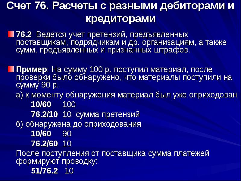 План счетов 76 счет по субсчетам