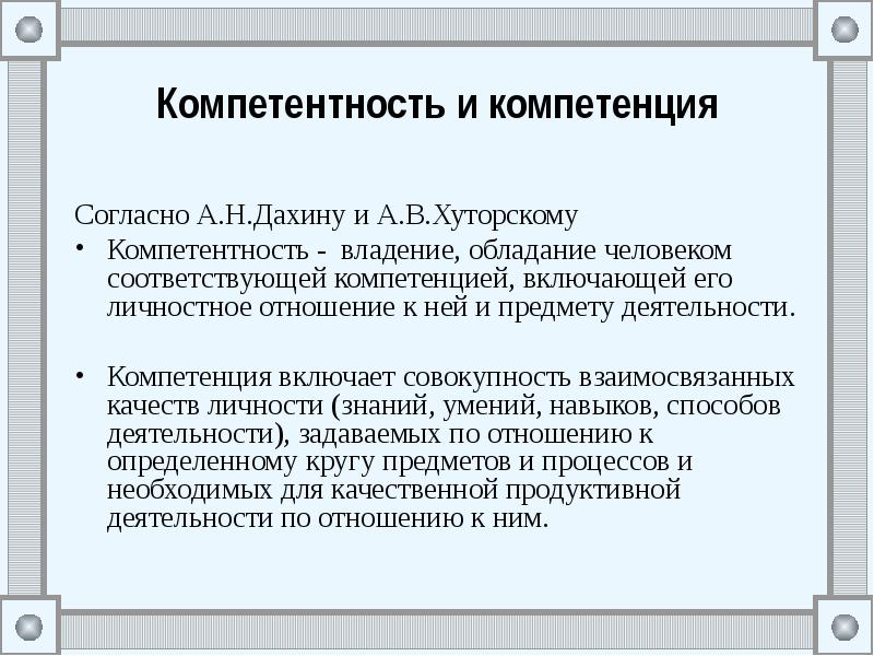 Согласно полномочий. Согласно компетенции. А В Хуторской компетенция и компетентность. .Характерные особенности компетентности по а.в. Хуторскому..