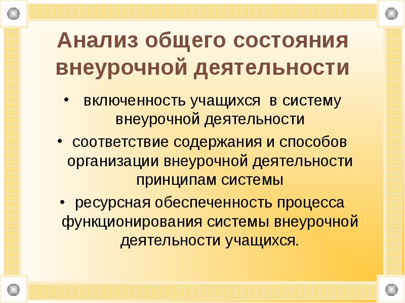 Схема анализ внеурочной деятельности