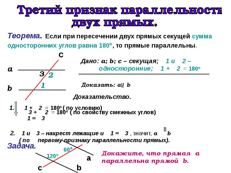 Готовые чертежи признаки параллельности прямых 7 класс