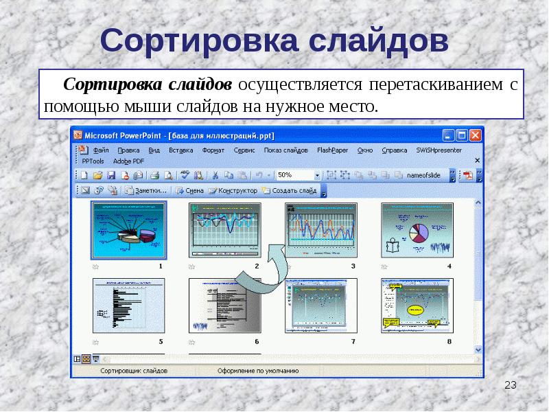 В ms powerpoint режим сортировщика слайдов презентации предназначен для