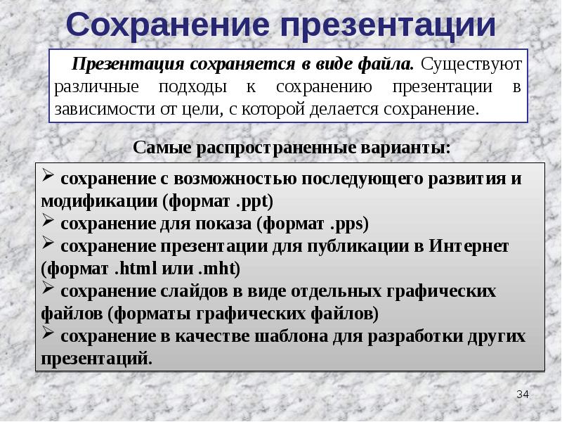 Сохранение презентации. Способы сохранения презентации. Сохранение презентации в различных форматах. Сохранность ppt.