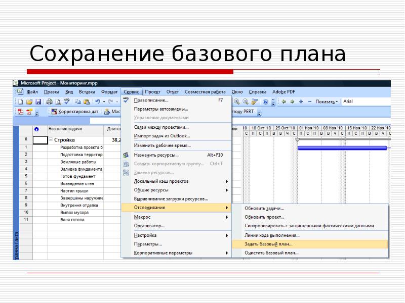 Ms project базовый план это