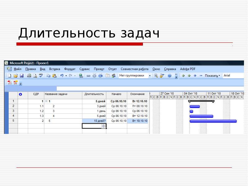 Длительность вехи проекта