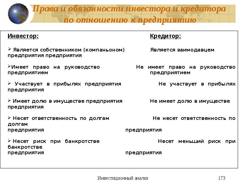 Обязанности инвестора в проекте