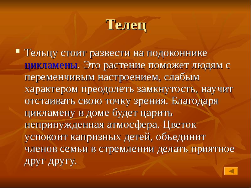Телец
Тельцу стоит развести на подоконнике цикламены. Это растение поможет людям Телец
Тельцу стоит развести на подоконнике цикламены. Это растение поможет людям
