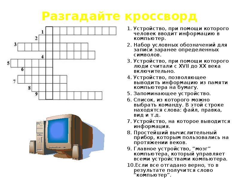 Звуковая карта это в информатике кроссворд