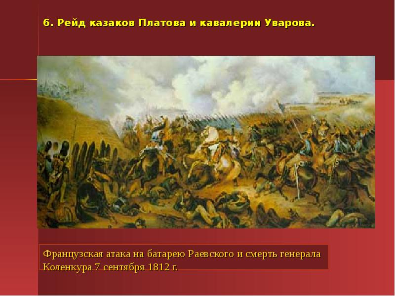 Батарея раевского. Рейд Казаков Платова и кавалерии Уварова. Бородинское сражение атака Казаков Платова. Раевский Бородинское сражение. Бородинская битва рейд Уварова и Платова.