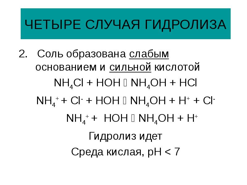 Составить уравнение гидролиза солей указать среду раствора