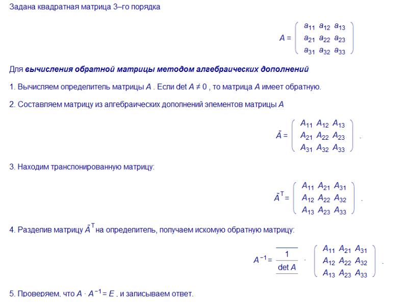 Нахождение обратной матрицы презентация